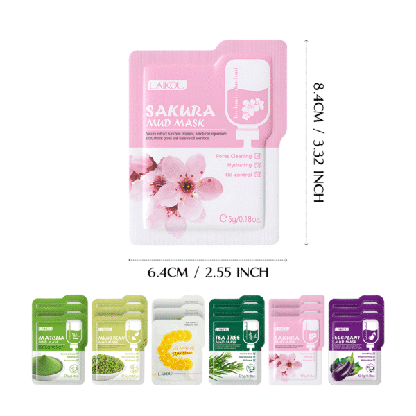 Face Mask Set - Total 18 Packs - 6 Types, 3 Packs Per Type - Laikou Mud Masks - Image 3