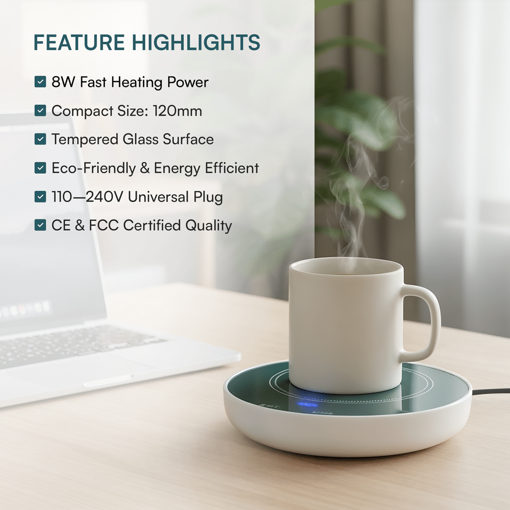 Mug Warmer With Auto Shut-Off - 2 Temperature Settings For Coffee, Tea & Beverages